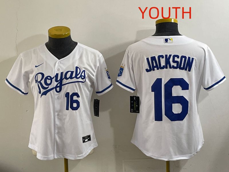 Youth Kansas City Royals #16 Jackson White Game Nike MLB Jersey style 004